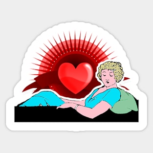 Romantic lying girl with passion heart Sticker